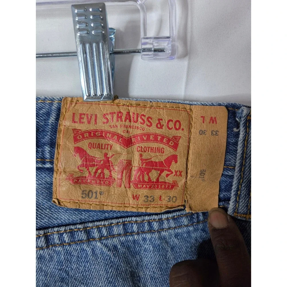 Levis 501 Original Fit Mens Jeans Blue Denim Button Fly Straight Leg